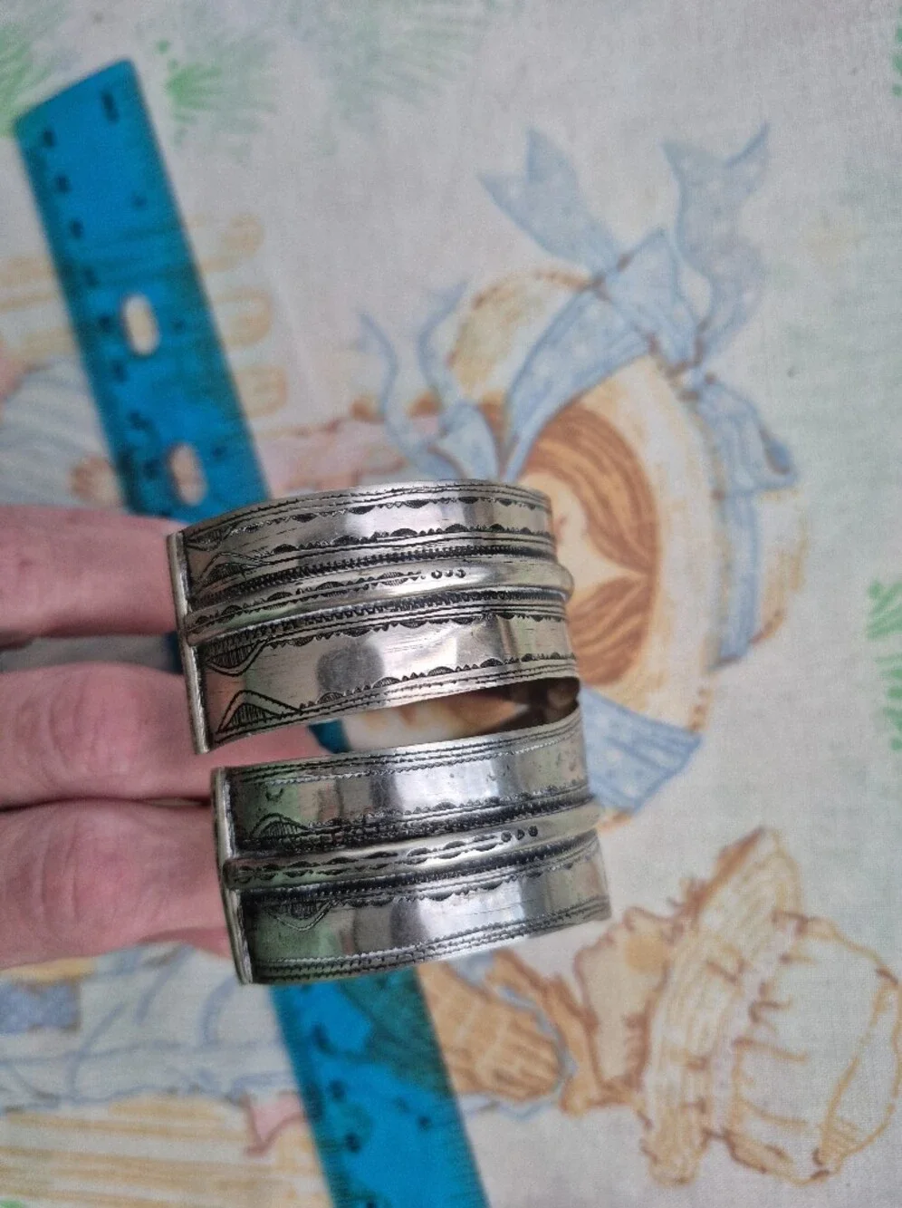 🌙Vintage Pair! Tuareg Silver Cuff Bracelets Set Hand Chiseled Berber Tribal